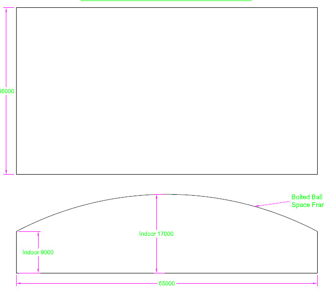 北辰跨度65米，拱高8米网架